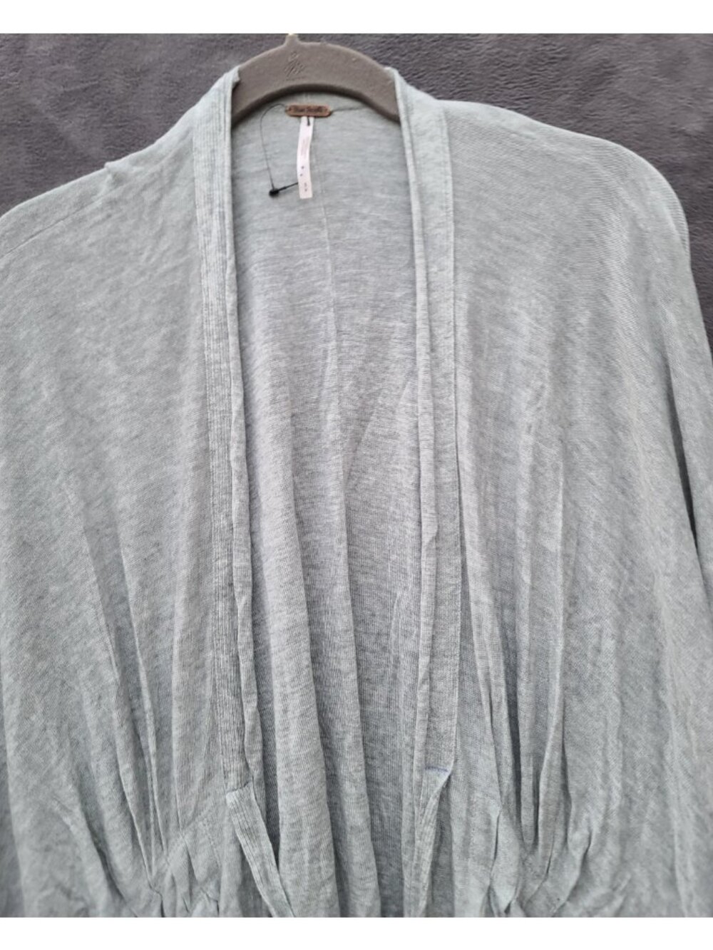 Free People Pleated Tie Front Cardigan LS Sweater S Gray Boho Soft Airy NWOT - Picture 12 of 13
